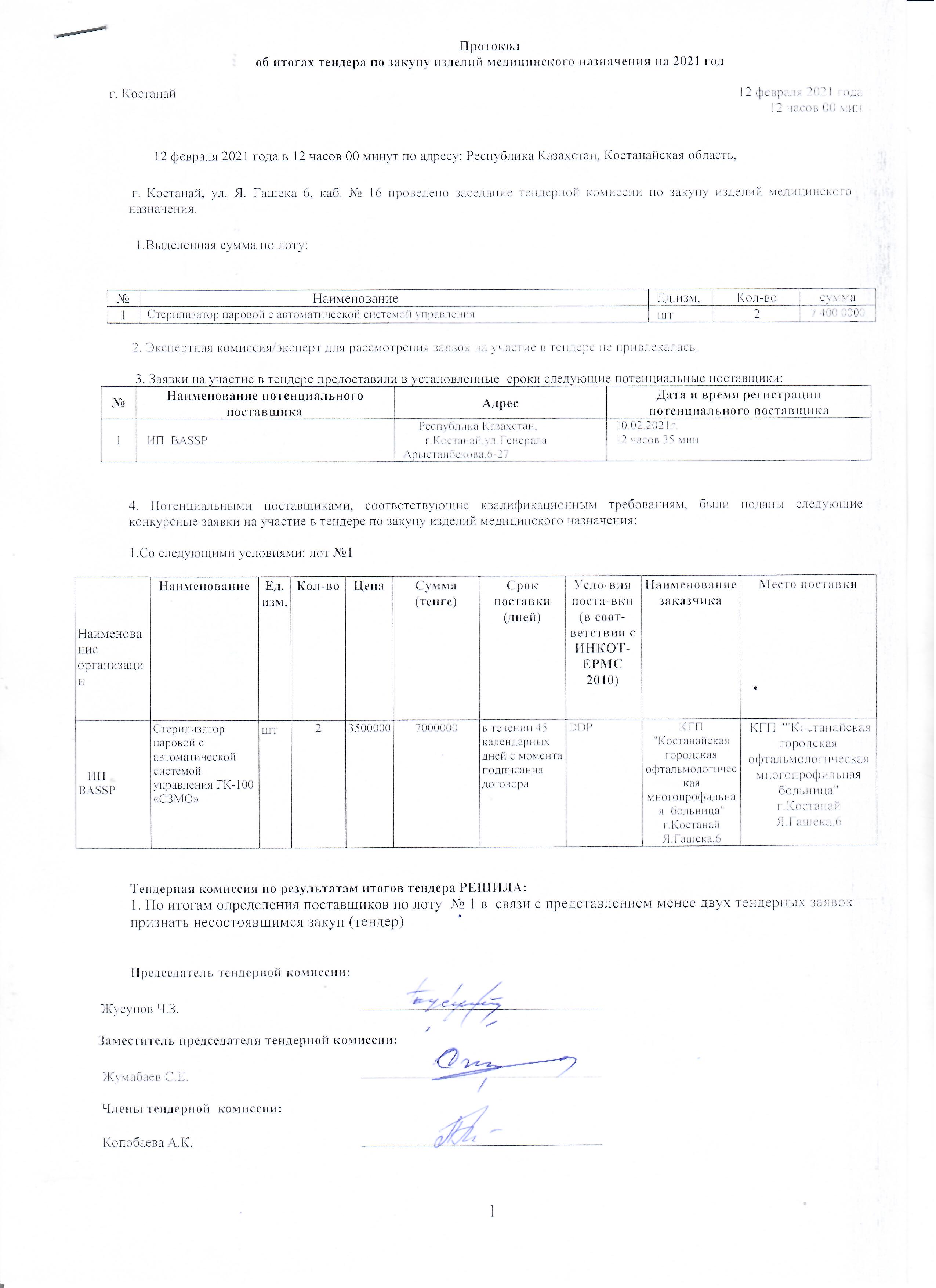 По итогам тендера. Протокол итогов торгов.